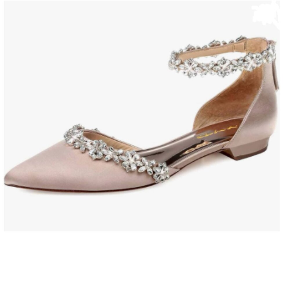 XYD Pink Pointed Toe D'Orsay Wedding Sandal Sparkly Rhinestones Ankle Strap Shoe